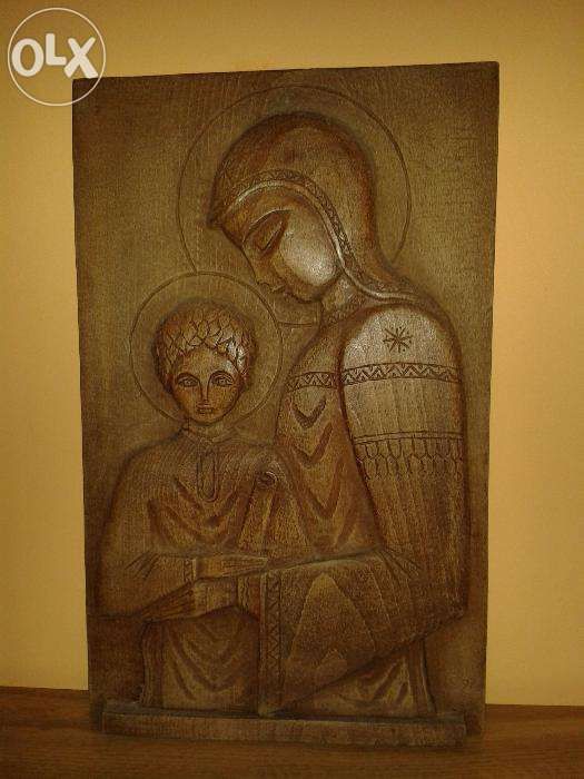 Fecioara cu pruncul sculptura lemn originala