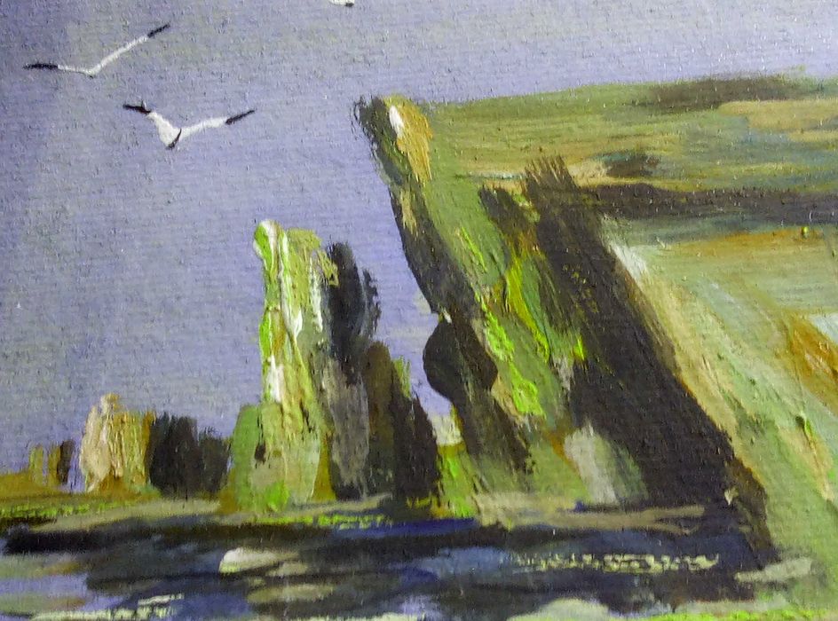 Стара МАСЛЕНА КАРТИНА Море и Планински Пейзаж ТЕМПЕРА - 70те Години БГ