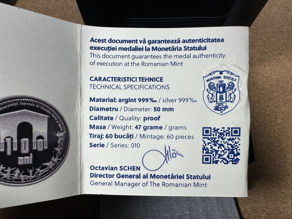 Medalie argint 999 47g Proof UNEFS