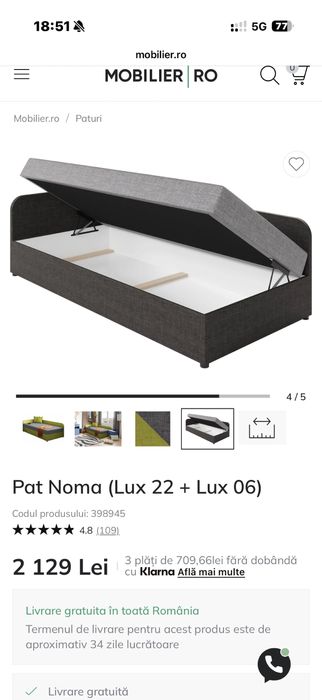 pat draban stanga 90x200, mirjan24, gri + negru, 95x205x60 cm