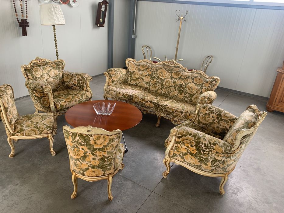 Стар класически салонен комплект – диван + 4 фотьойла, масив