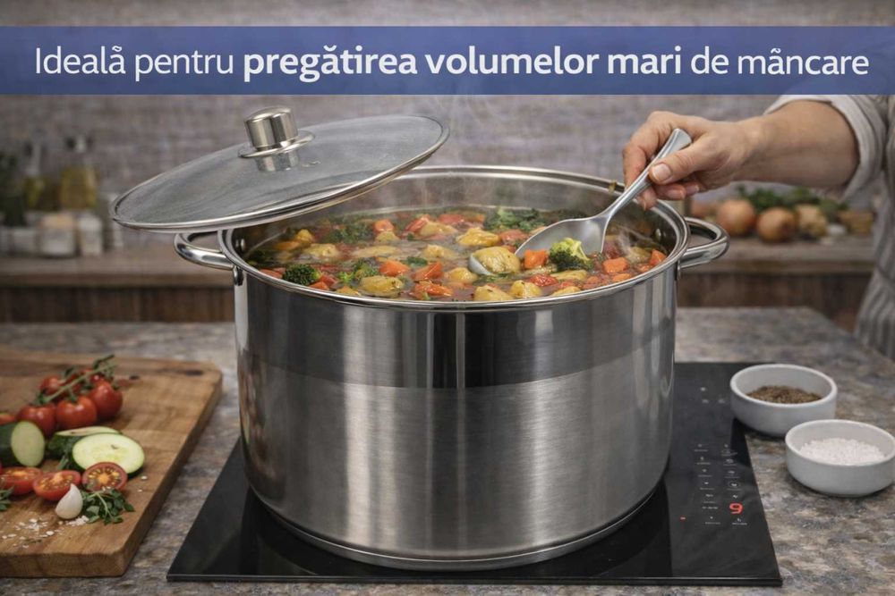 Oala inox 26 litri capac mare pentru gatit cantitati mari
