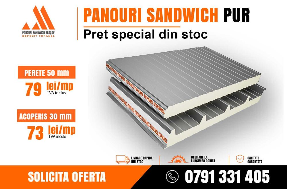 PROMOȚIE PANOURI SANDWICH de perete, 50 mm - 79 lei - stoc limitat