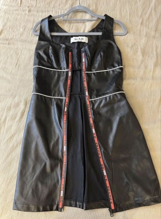 Черна кожена рокля WOLM