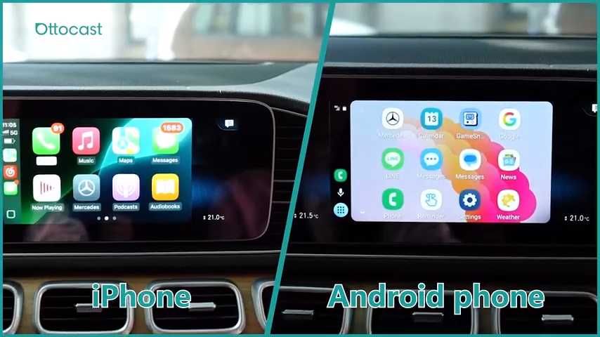 OTTOCAST Mini Core 2-в-1 безжичен CarPlay и Android Auto адаптер