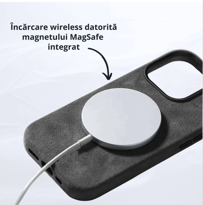 Huse iphone 14 si 15, Pro si ProMax din piele Alcantara, MagSafe