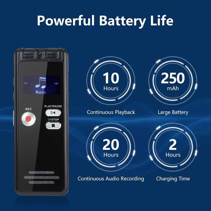 64GB цифров диктофон с гласово активиране и възпроизвеждане
