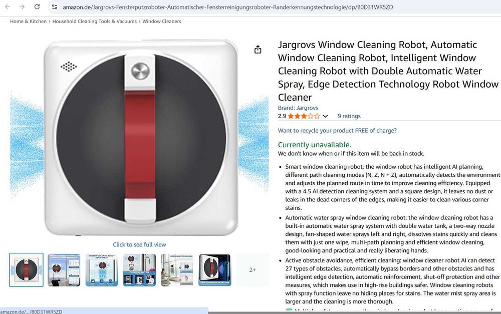 Robot inteligent Jargrovs de curățat geamuri cu pulverizare automată