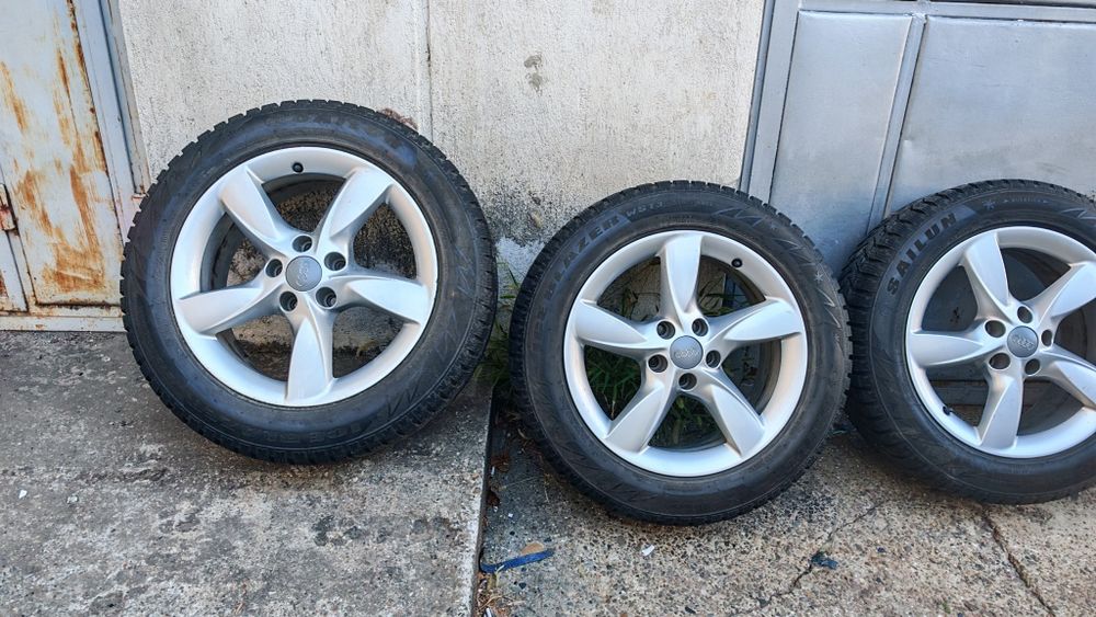 Set roți iarnă originale Audi 5x112 R17 66,5 — Jante ca noi și anvelope de iarnă 225 55 R17 impecabile ca noi (~8.5 mm)  Audi A4 A6 Q5