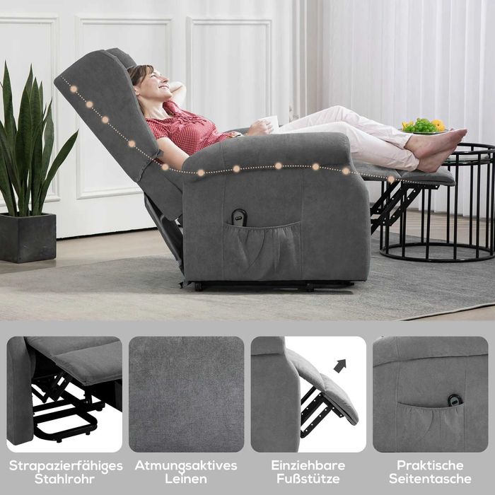 HOMCOM Релаксиращ стол, помощ при изправяне, функция за накланяне