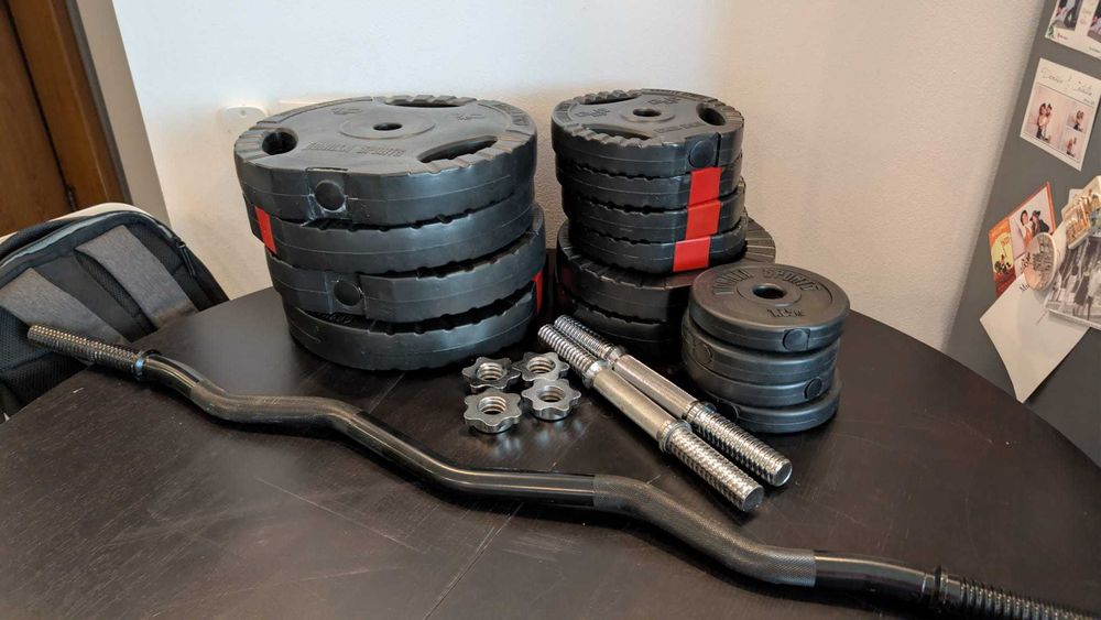 Home Gym-Banca reglabila si pliabila, gantere, bare si greutati (65kg)