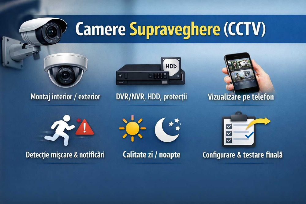 Camere , alarme, video-interfon, automatizari porți, Wi-Fi, electrică