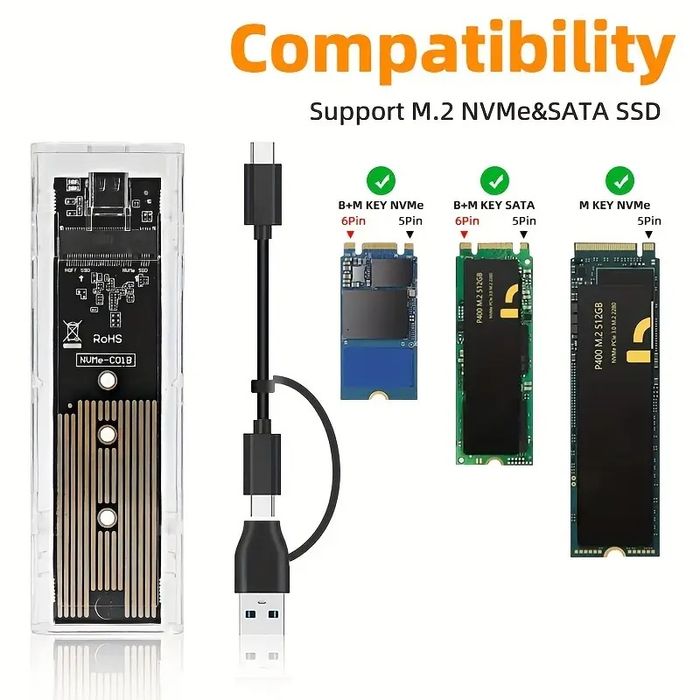 Mobile rack, кейс, бокс для sata ssd m2 и nvme