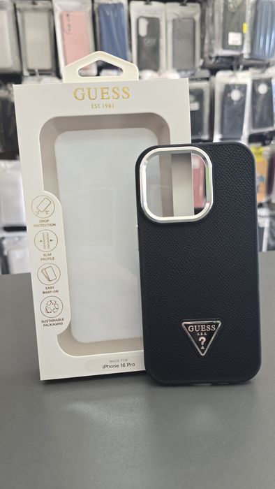 Кейс GUESS за iPhone 16 pro оригинален кожен гръб за айфон 16 про максимална защита