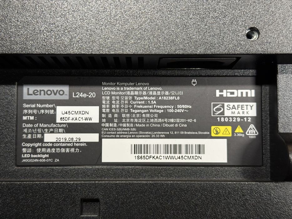 Monitor LED VA Lenovo 23.8", Full HD, Freesync, HDMI, Negru, L24e-20