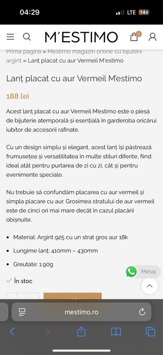 lănțișor placat cu aur 14k