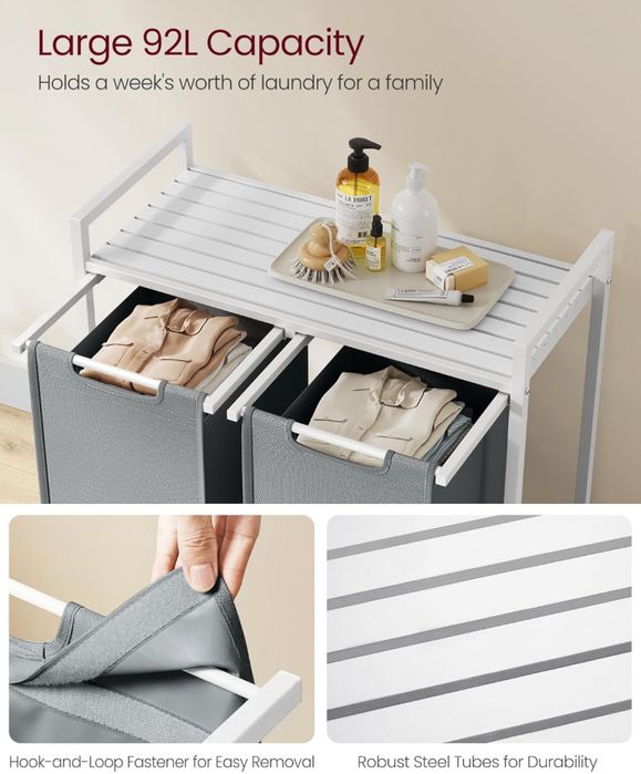 Кош за пране с 2 отделения и рафт