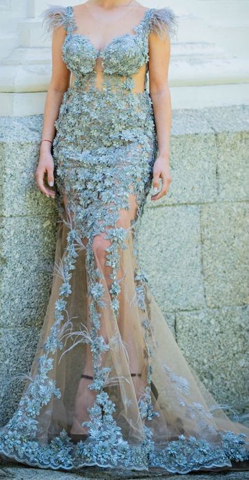 Бутикова сребърна официална бална рокля