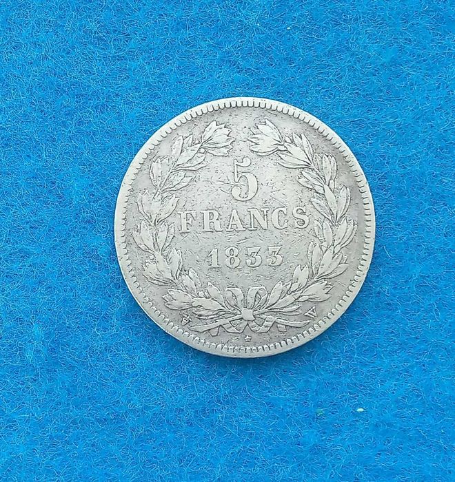 монета серебро Франция 5 франков 1833г.
