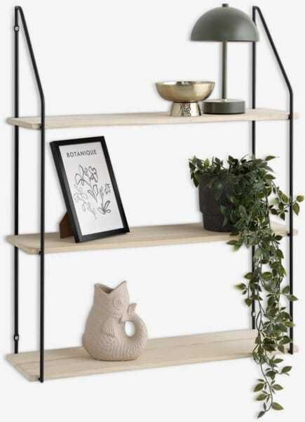 Raft perete BURRAQ, cu trei rafturi, negru, 65x80x20cm, neasamblat