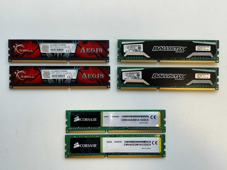 Corsair, Crucial и G.skill DDR3 рам памет- 3 комплекта по 8GB всеки