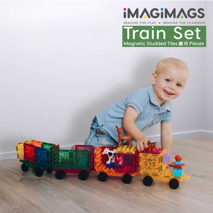 IMAGIMAGS Магнитни строителни плочки, Комплект влакчета от 18 части
