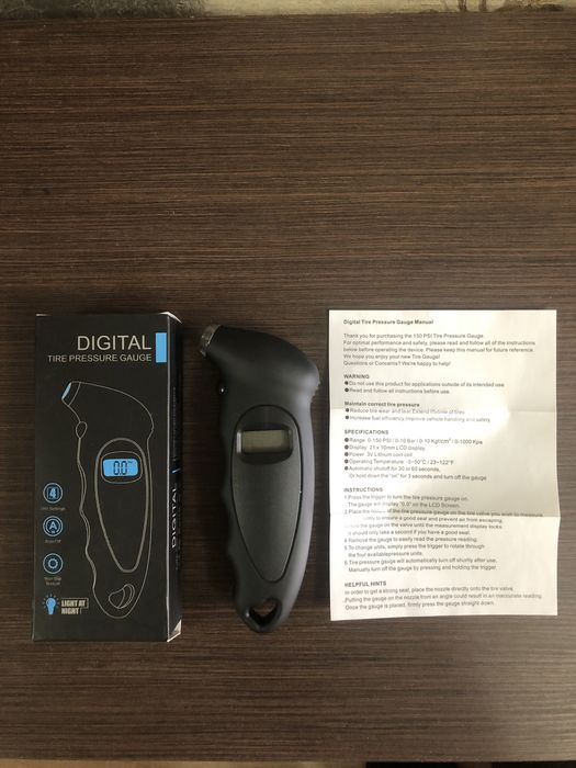 Манометър за гуми дигитален, LCD дисплей, черен