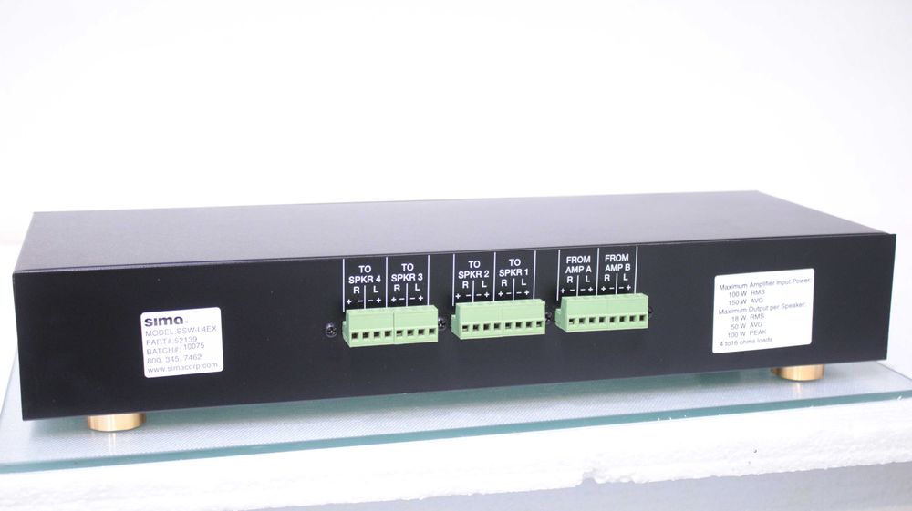 Selector audio 4 perechi boxe Sima SSW-L4EX, protecție suprasarcină.