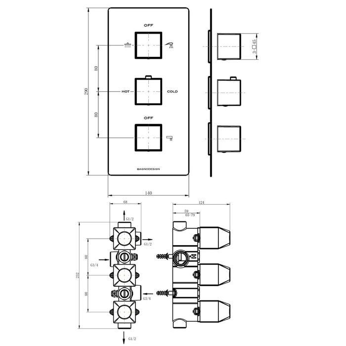 Set duș premium BAGNOdesign London Zephyr termostatic 2 funcții (nou)