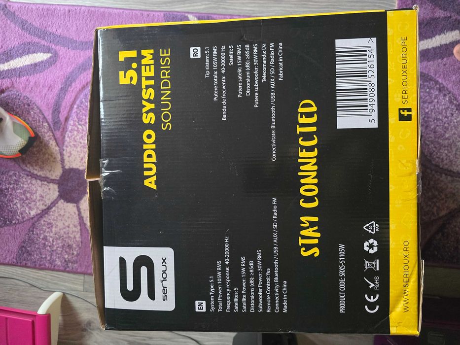 Sistem Audio 5.1 Serioux Soundrise, 105W RMS, Bluetooth, USB, Negru