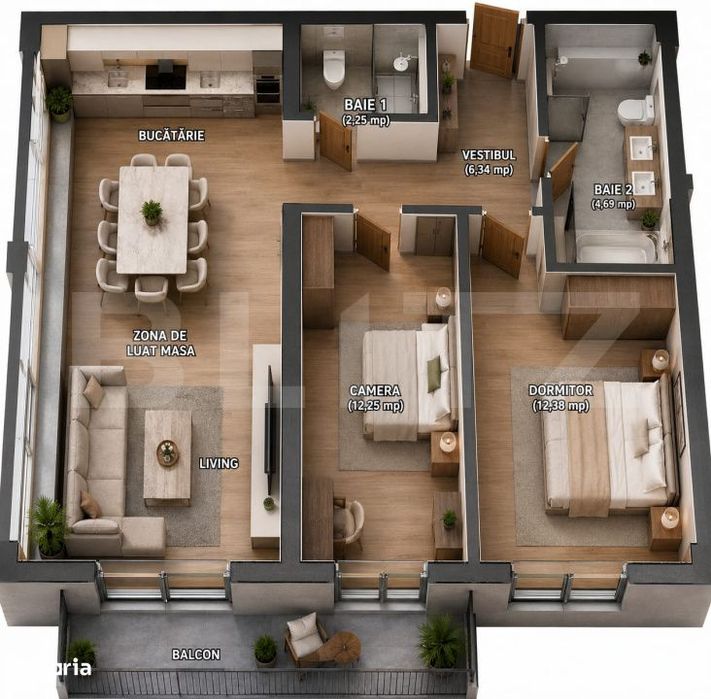 Apartament 3 camere, 69.50 mp + balcon 6,51 mp, zona Tudor — fotografia 1