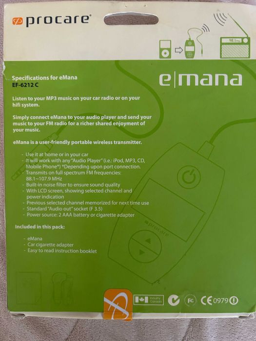 FM предавател Procare eMana 3,5 мм EF-6212C