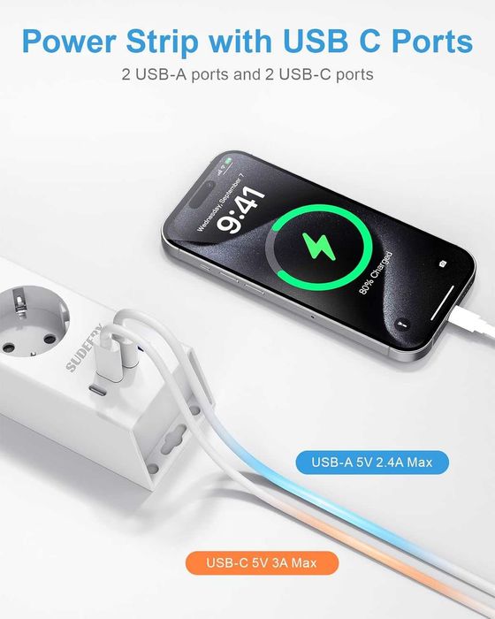 Чисто нов смарт разклонител 8 в 1 с USB-C портове и защита ...