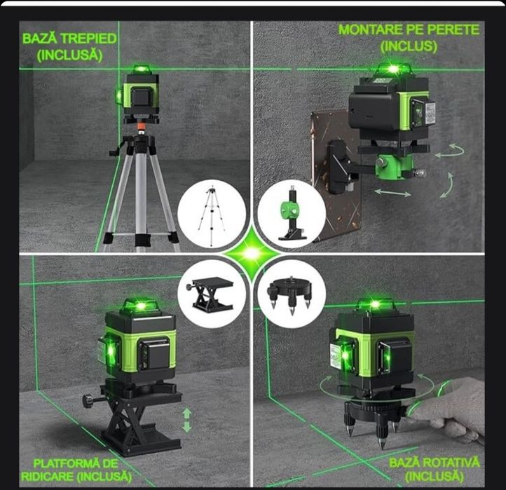 Nivelă Laser 4D PROFESIONALĂ - 16 Linii Verzi - PACHET COMPLET (Full)