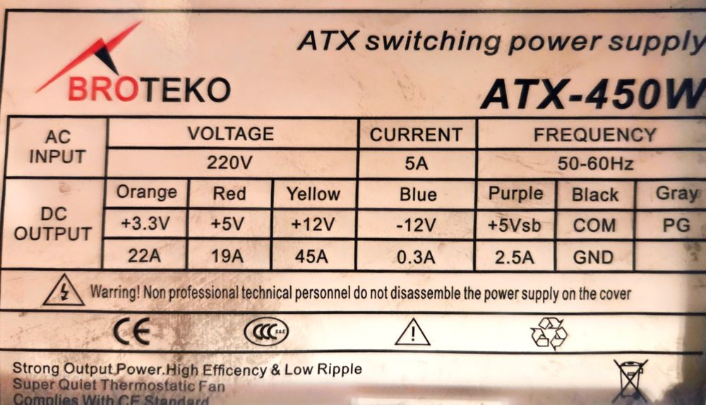 Блок питания Broteko Atx-450W