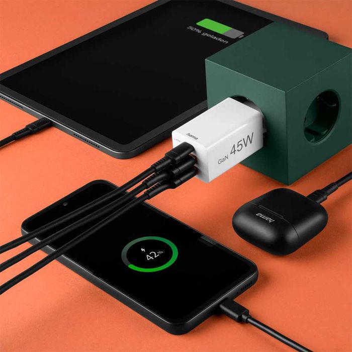 Incarcator 45W HAMA 201995 1xUSB-C 2xUSB-A PD Quick Charge 3.0 GaN Alb