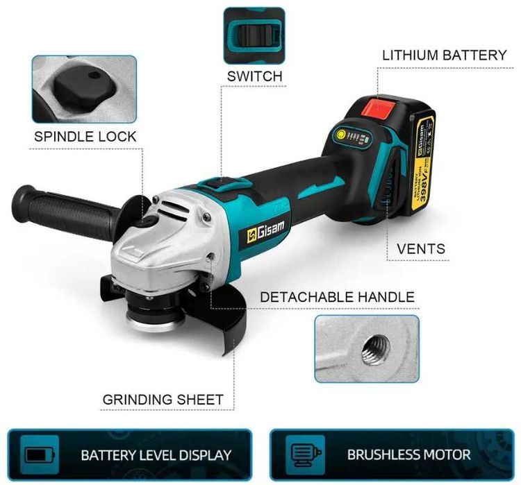 Безчетков Акумулаторен Ъглошлайф GISAM