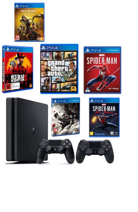 PS4 slim с 2 джостиками, и с большим сетом игр