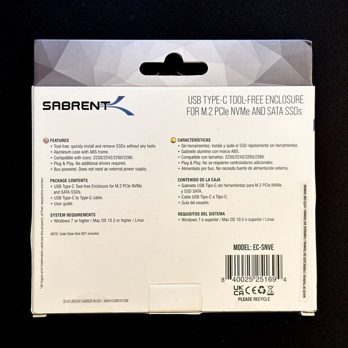 USB 3.2 Type-C 10 Gbps M.2 NVME SSD enclosure