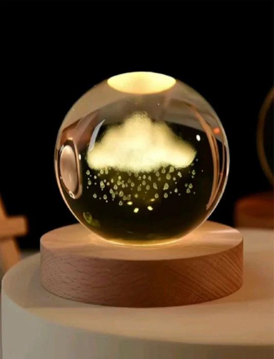 Kristal shar tungi chiroq 3D, stressga qarshi, stol chiroqi