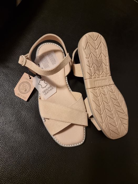 Sandale piele naturala bej, mas 38