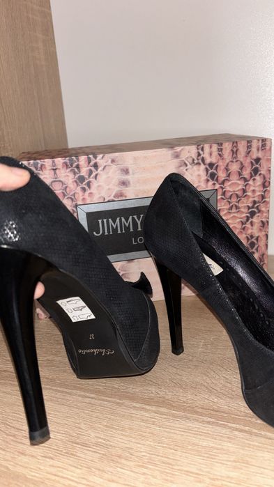 Pantofi cu toc negri piele intoarsa /cu platforma