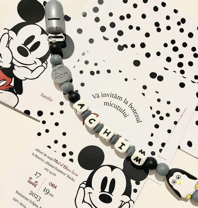 Lant de suzeta personalizat cu nume din silicon alimentar