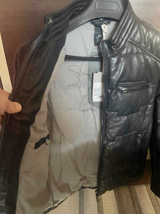 Haina piele naturala, geaca barbati, baieti, culoarea gri inchis - M