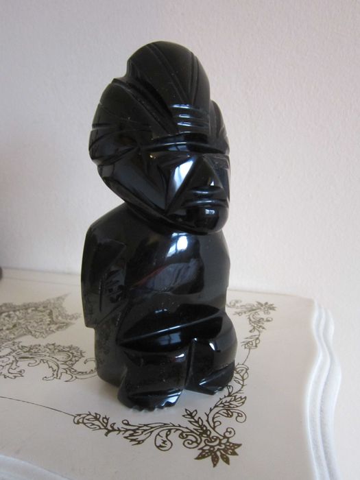 cadou rar Totem Maya Aztec Obsidian auriu vintage America de Sud 1950