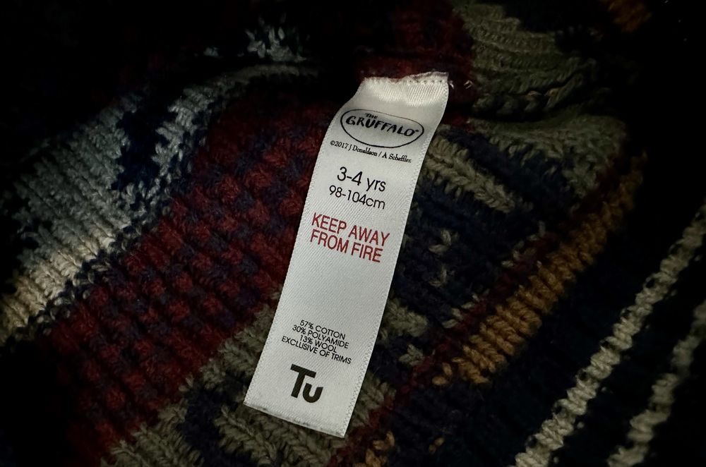 Pulover gros, bumbac & lână, Gruffalo, 98 / 104, TU, Nou fără etichetă