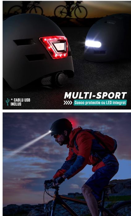 Casca de protectie myria cu LED-uri fata-spate reincarcabile