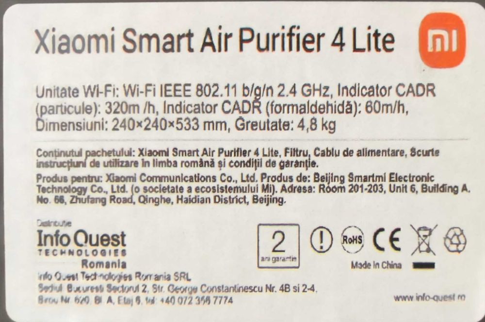 Xiaomi Smart Air Purifier 4 Lite