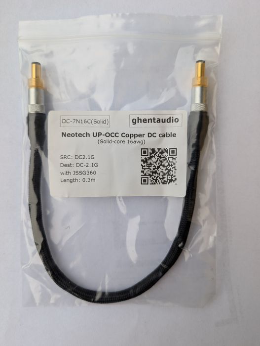 GhentAudio  Cablu DC  Neotech — conectori auriți 5,5×2,1mm tată-tată — NOU, nefolosit