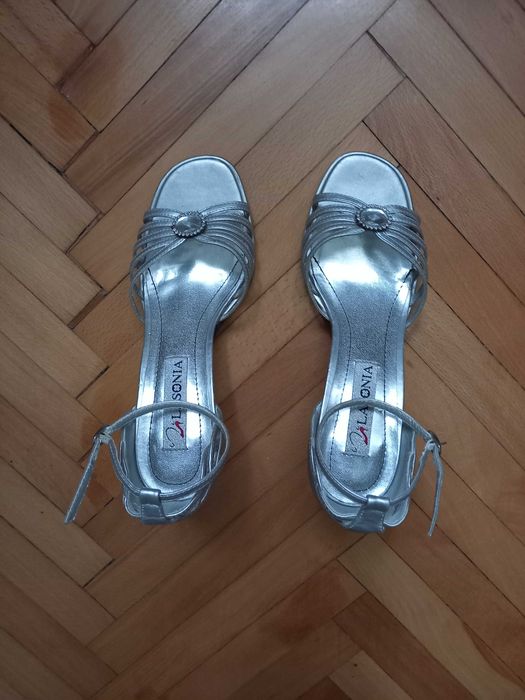 Sandale dama femei, argintiu cu toc confortabile DEOSEBITE